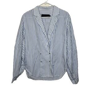Revolve Michael Lo Sordo Blue White Stripe Collar Blouse V- Neck Size 10 Ad19